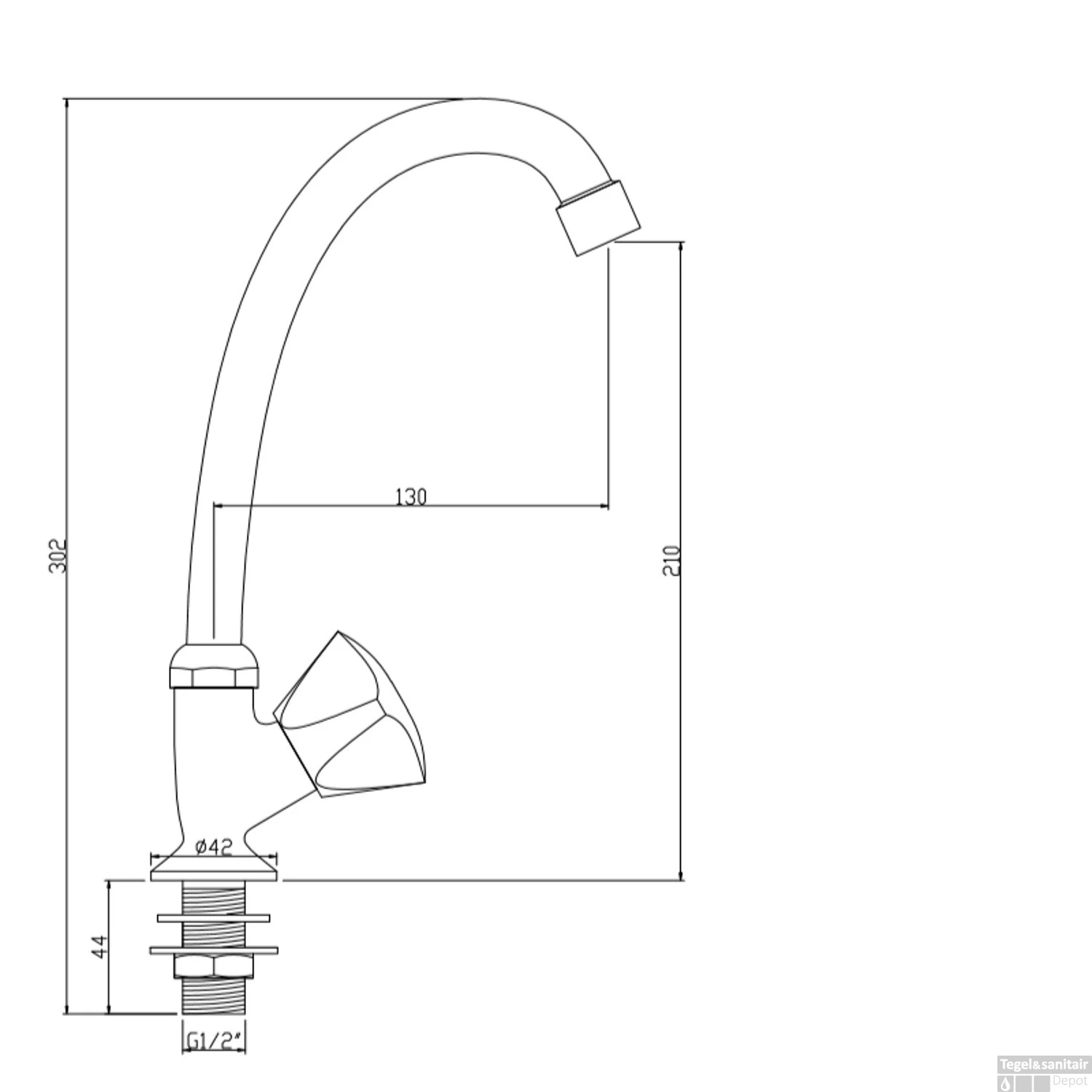 Koudwater Kraan Boss & Wessing Cold 1/2'' Chroom 4 Koudwater Kraan Boss & Wessing Cold 1/2'' Chroom - Afbeelding 2