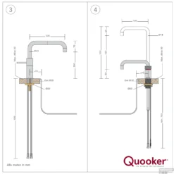 Quooker Cube Nordic Square Twintaps Chroom Met Pro3-VAQ Boiler -Exporteren Badkamer Top Winkel 1 technische tekening nordic square 1 1