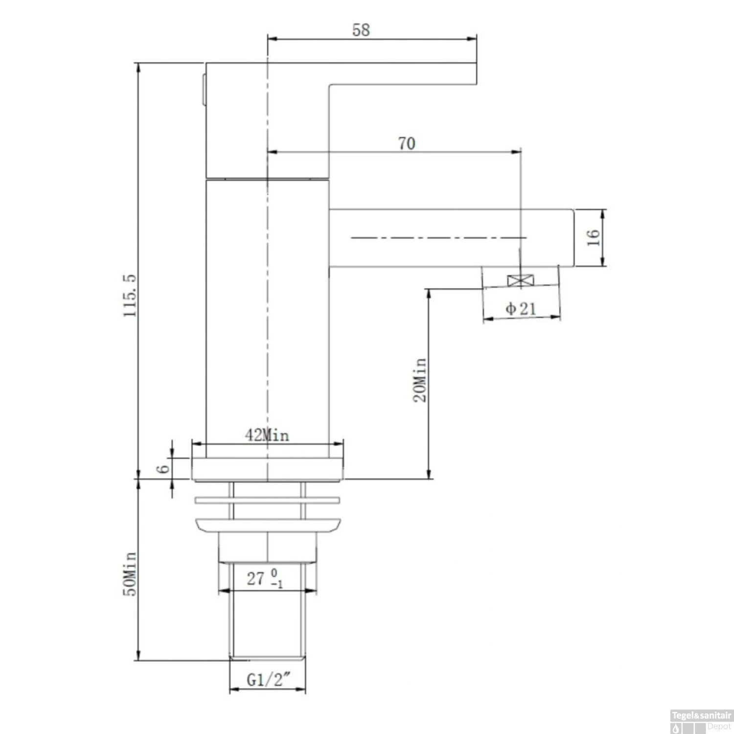 Wastafel Mengkraan Wiesbaden Rombo Vierkant RVS Look (met Vierkante Clickwaste) 4 Wastafel Mengkraan Wiesbaden Rombo Vierkant RVS Look (met Vierkante Clickwaste) - Afbeelding 2