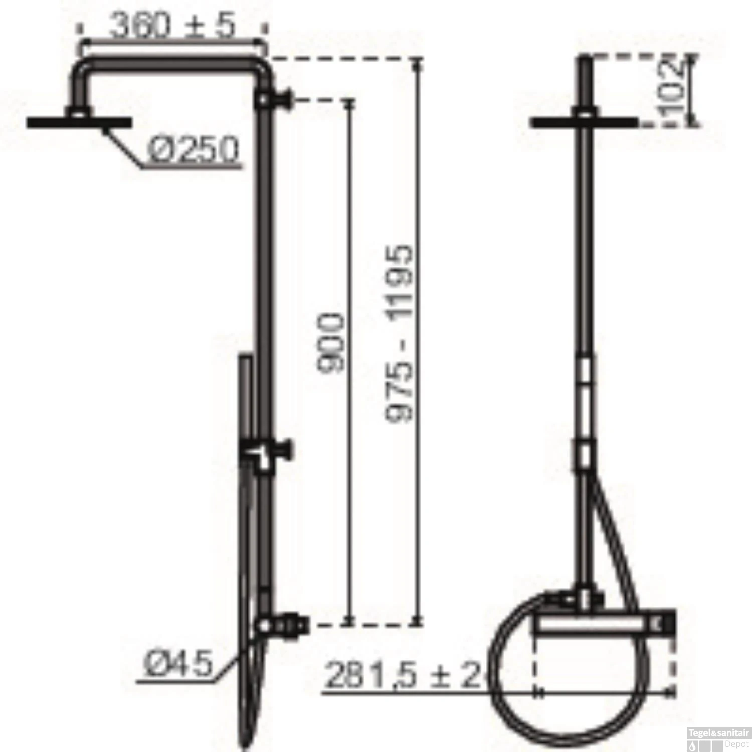 Opbouw Regendoucheset Qisani Flow Thermostatisch Geborsteld Gun Metal 4 Opbouw Regendoucheset Qisani Flow Thermostatisch Geborsteld Gun Metal - Afbeelding 2