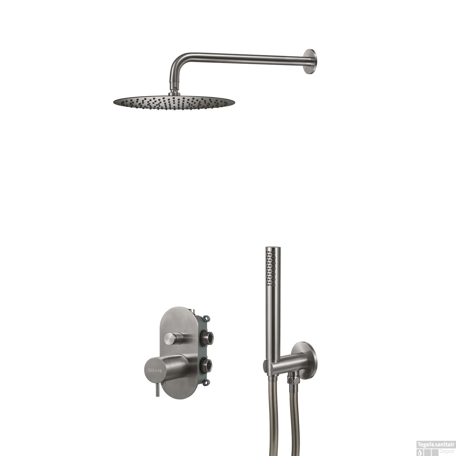 Regendoucheset Qisani Flow Inbouw 2-weg Ovalen Inbouwkraan Geborsteld RVS