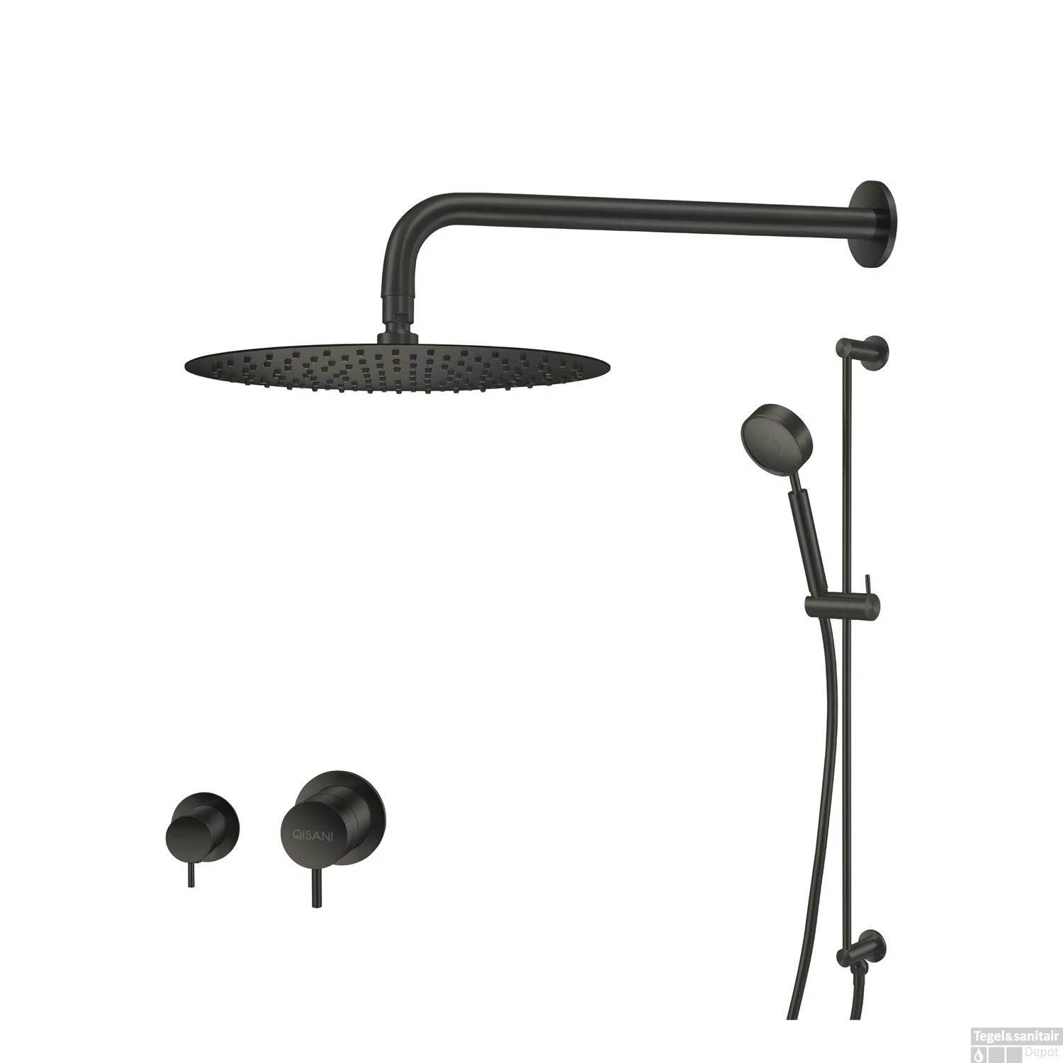 Regendoucheset Qisani Flow Inbouw 2-weg Zonder Plaat Geborsteld Mat Zwart