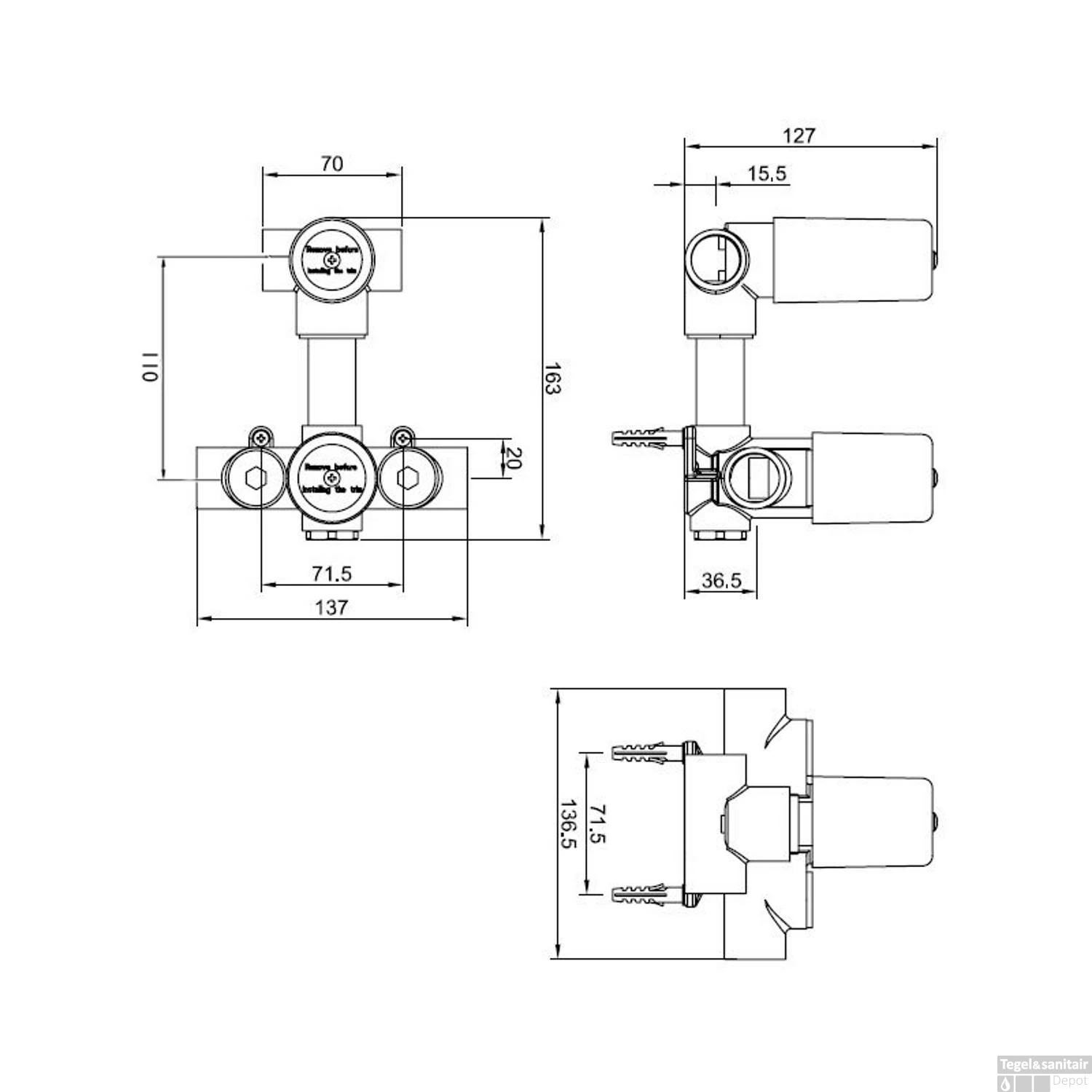 Thermostatische Inbouw Regendouche Set Wiesbaden Type 105 Plafondarm 20 Cm Vierkant Incl. Inbouwdeel 5 Thermostatische Inbouw Regendouche Set Wiesbaden Type 105 Plafondarm 20 Cm Vierkant Incl. Inbouwdeel - Afbeelding 3