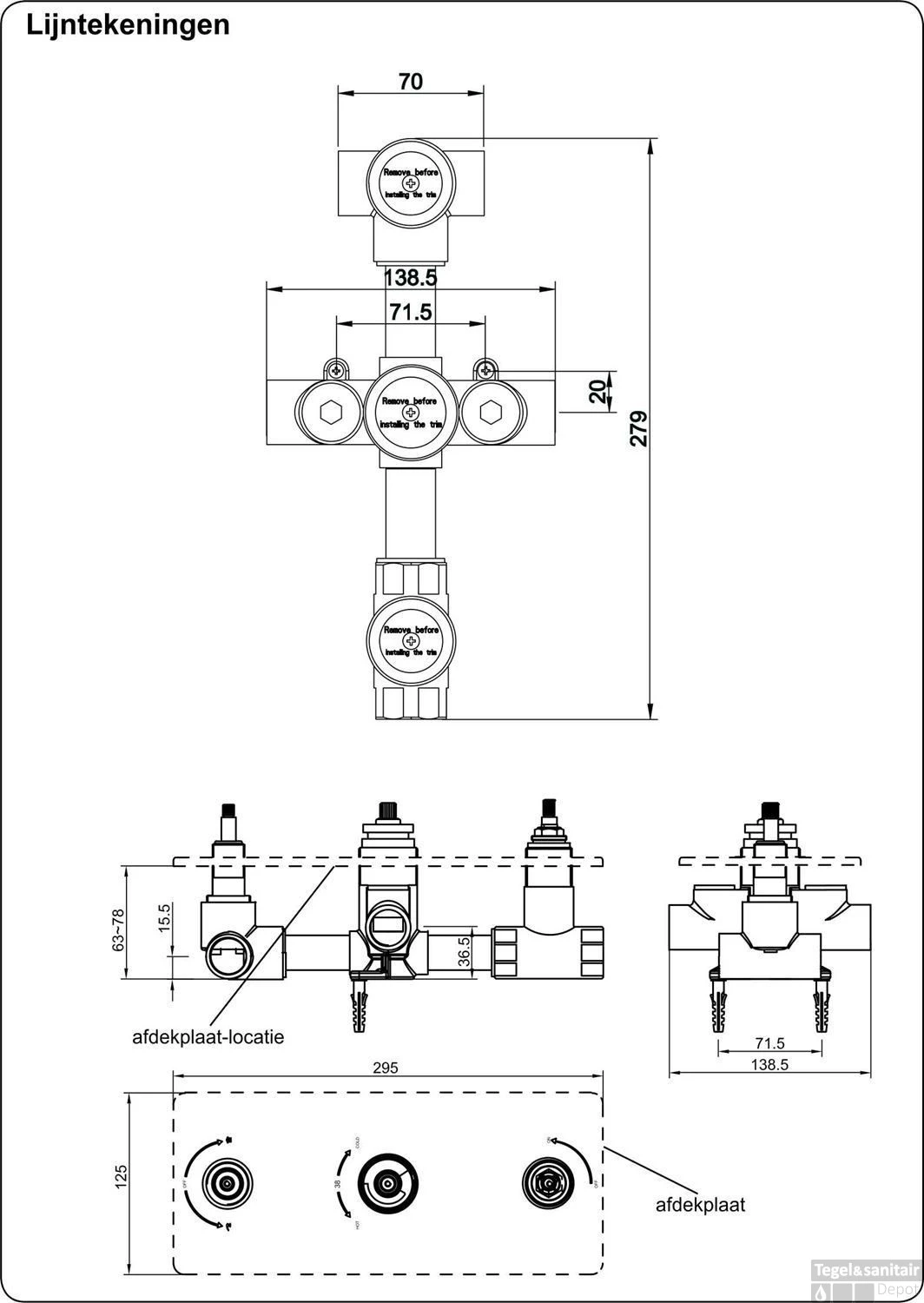 Inbouwdeel 3-wegs Douchethermostaat 4 Inbouwdeel 3-wegs Douchethermostaat - Afbeelding 2