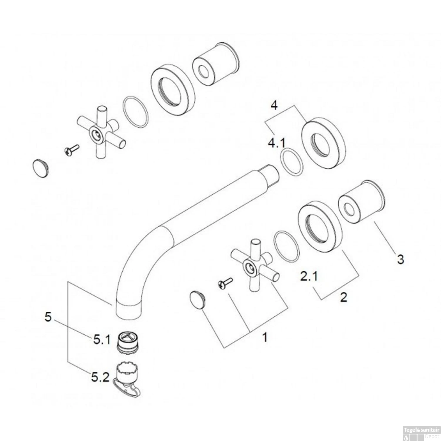 Wastafelkraan Wiesbaden Cross Afbouwdeel 2-knops Chroom 4 Wastafelkraan Wiesbaden Cross Afbouwdeel 2-knops Chroom - Afbeelding 2