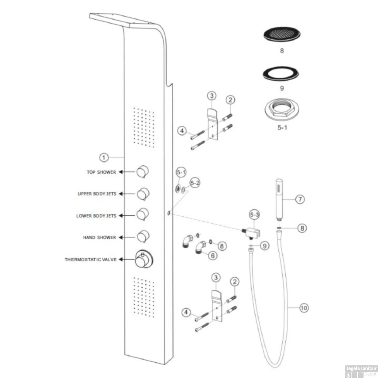 RVS Douchekolom HURON Met Thermostatische Kraan 7 RVS Douchekolom HURON Met Thermostatische Kraan - Afbeelding 5
