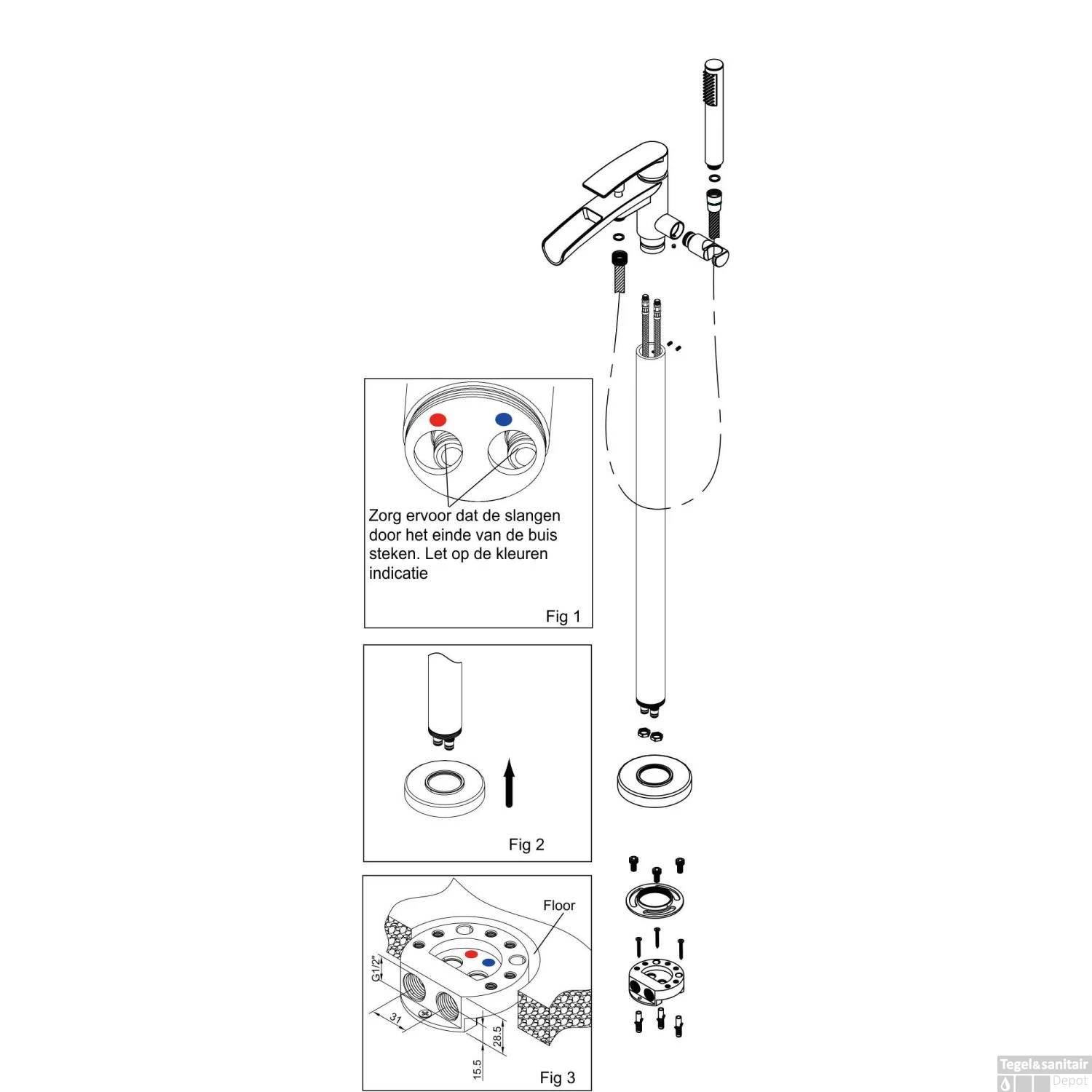 BWS Vrijstaande Badmengkraan Met Waterval Geborsteld Staal 5 BWS Vrijstaande Badmengkraan Met Waterval Geborsteld Staal - Afbeelding 3