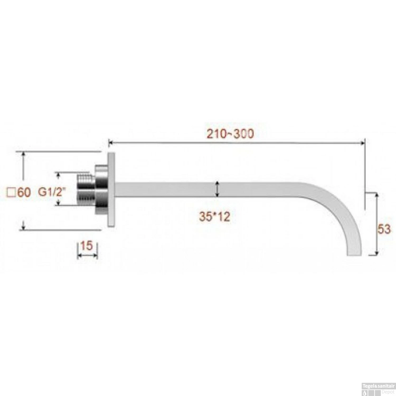 Inbouwuitloop Wiesbaden Vierkant 25cm 1/2" RVS 4 Inbouwuitloop Wiesbaden Vierkant 25cm 1/2" RVS - Afbeelding 2
