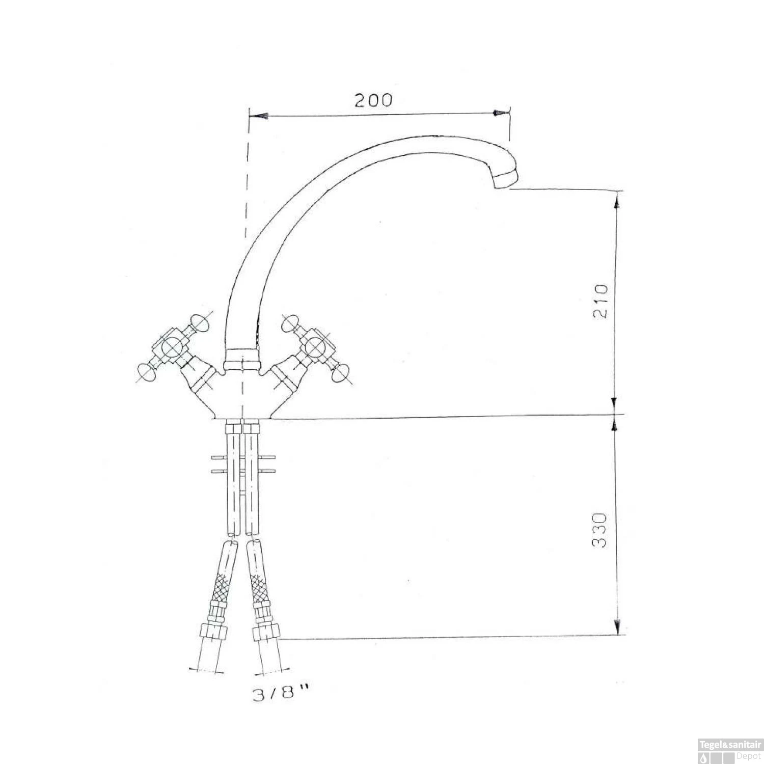 Wastafelmengkraan Sapho Antea 2-knop Gebogen Uitloop 26.5 Cm Chroom 4 Wastafelmengkraan Sapho Antea 2-knop Gebogen Uitloop 26.5 Cm Chroom - Afbeelding 2