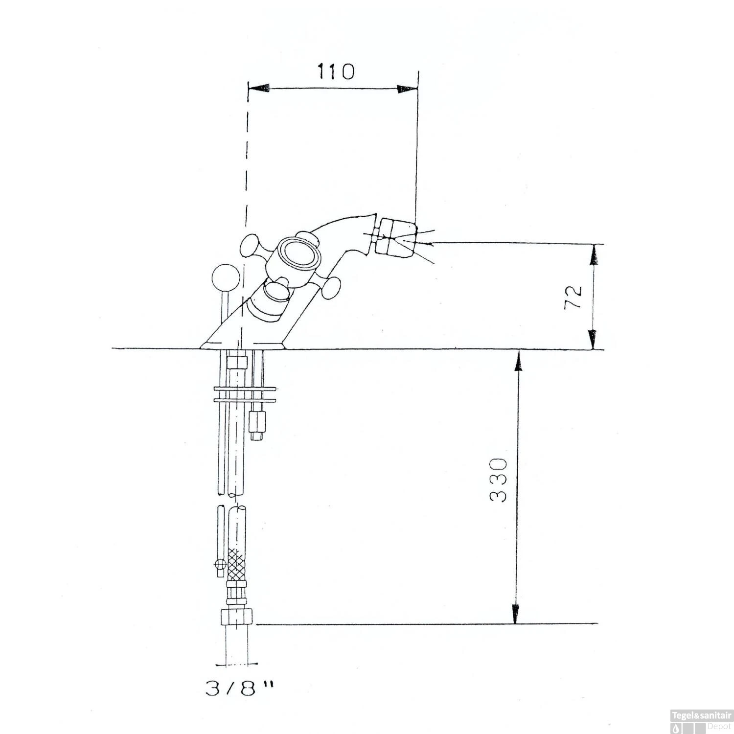 Bidetmengkraan Sapho Antea 2-knop Gebogen 7.2 Cm Brons (incl. Clickwaste) - Afbeelding 2