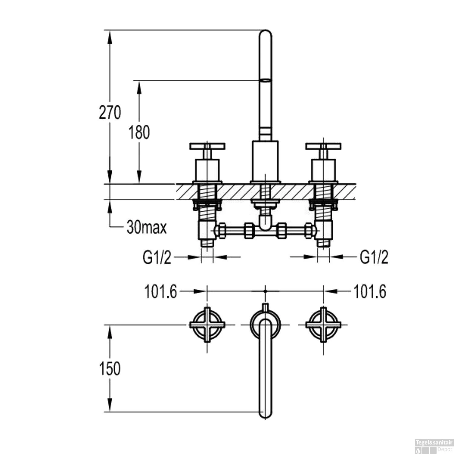 Wastafelkraan Inbouw Best Design New-Jax 3-Gats Staand 27 Cm Chroom 4 Wastafelkraan Inbouw Best Design New-Jax 3-Gats Staand 27 Cm Chroom - Afbeelding 2