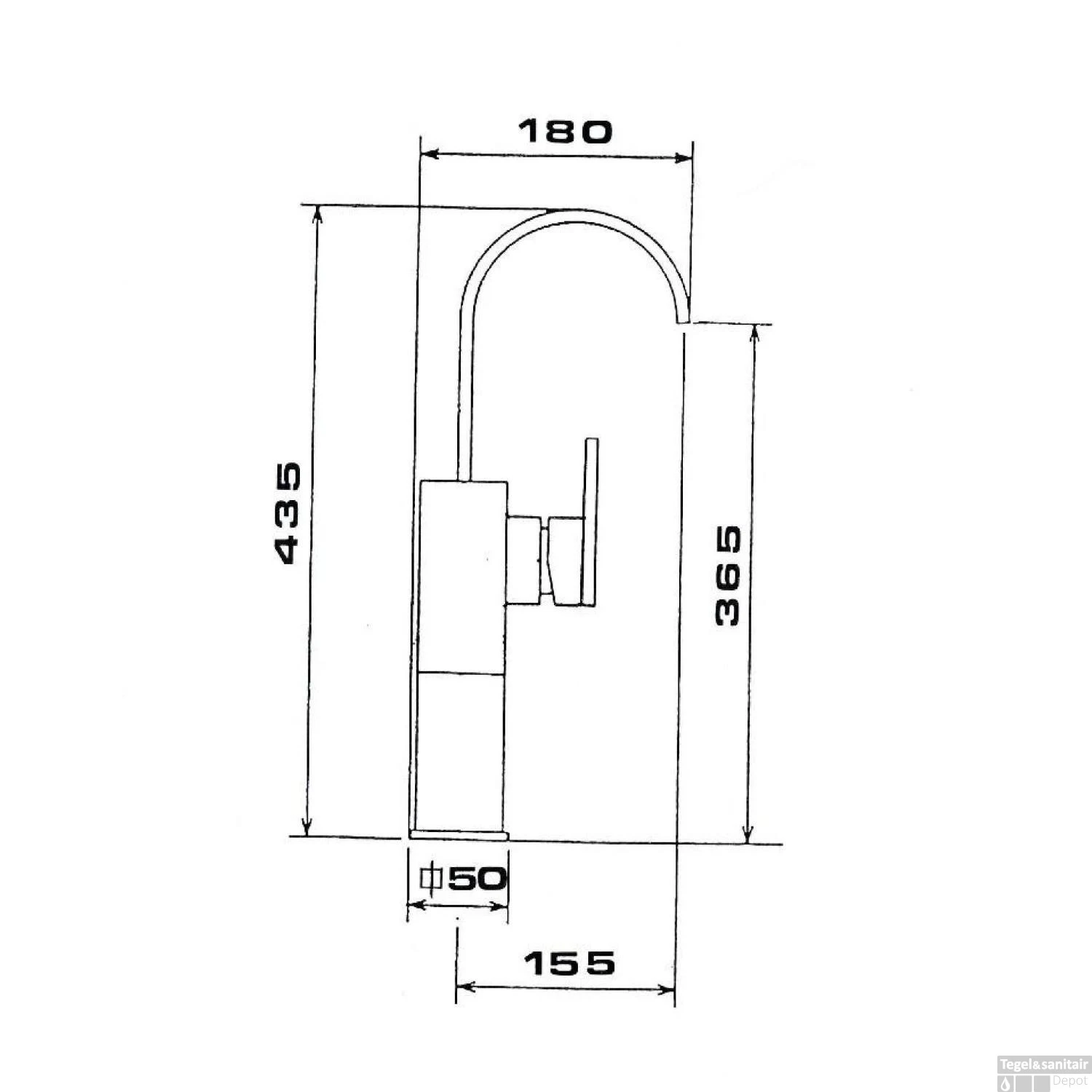 Wastafelmengkraan Sapho Triumph 1-hendel Gebogen Hoog 43.5 Cm Chroom 4 Wastafelmengkraan Sapho Triumph 1-hendel Gebogen Hoog 43.5 Cm Chroom - Afbeelding 2