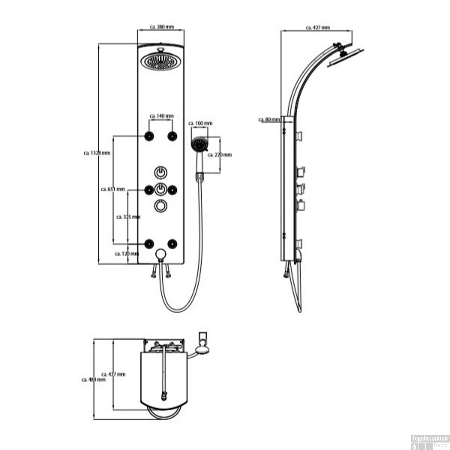 Douchepaneel Schütte Lanzarote Thermostatische Douchekraan En Zes Massagesproeiers Zwart 4 Douchepaneel Schütte Lanzarote Thermostatische Douchekraan En Zes Massagesproeiers Zwart - Afbeelding 2