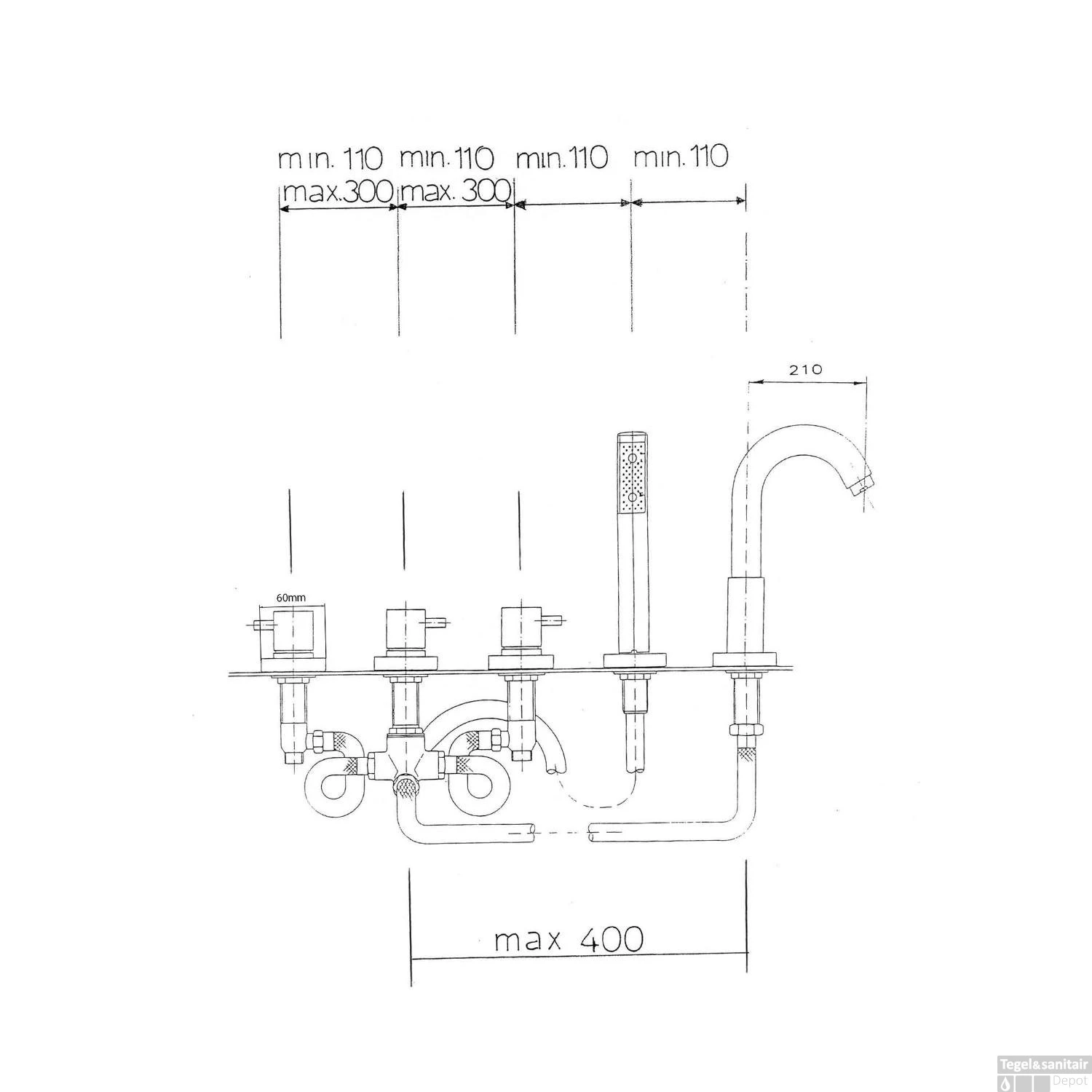 Badrandkraan Sapho Airtech 3-knop Mengkraan Compleet 5-gats Chroom 5 Badrandkraan Sapho Airtech 3-knop Mengkraan Compleet 5-gats Chroom - Afbeelding 3