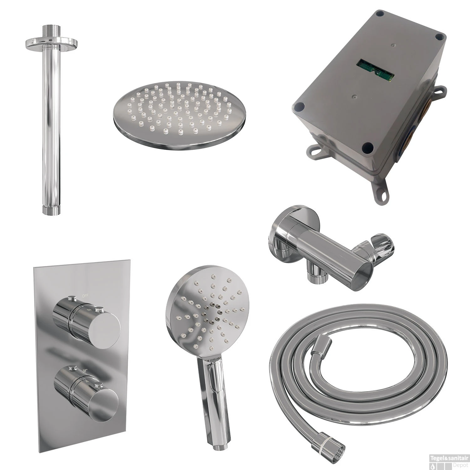 Inbouw Regendouche Set Brauer Chrome Edition Plafond Uitloop Ronde Hoofddouche 20 Cm Met Handdouche 3 Standen 4 Inbouw Regendouche Set Brauer Chrome Edition Plafond Uitloop Ronde Hoofddouche 20 Cm Met Handdouche 3 Standen - Afbeelding 2