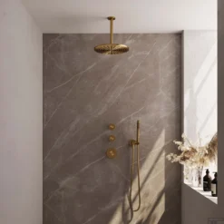 Regendoucheset Inbouw Brauer Gold Edition Thermostatisch 30cm Met Plafondarm En Handdouche Staaf Losse Stopkranen Geborsteld Goud