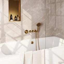 Badkraan Inbouw Set Brauer Gold Edition Thermostatisch Met Badvulcombinatie En Handdouche 3-Standen Geborsteld Goud