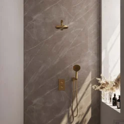 Regendoucheset Inbouw Brauer Gold Edition Thermostatisch 20cm Met 3-Weg Omstelling, Wandarm En 3-Standen Handdouche Geborsteld Goud