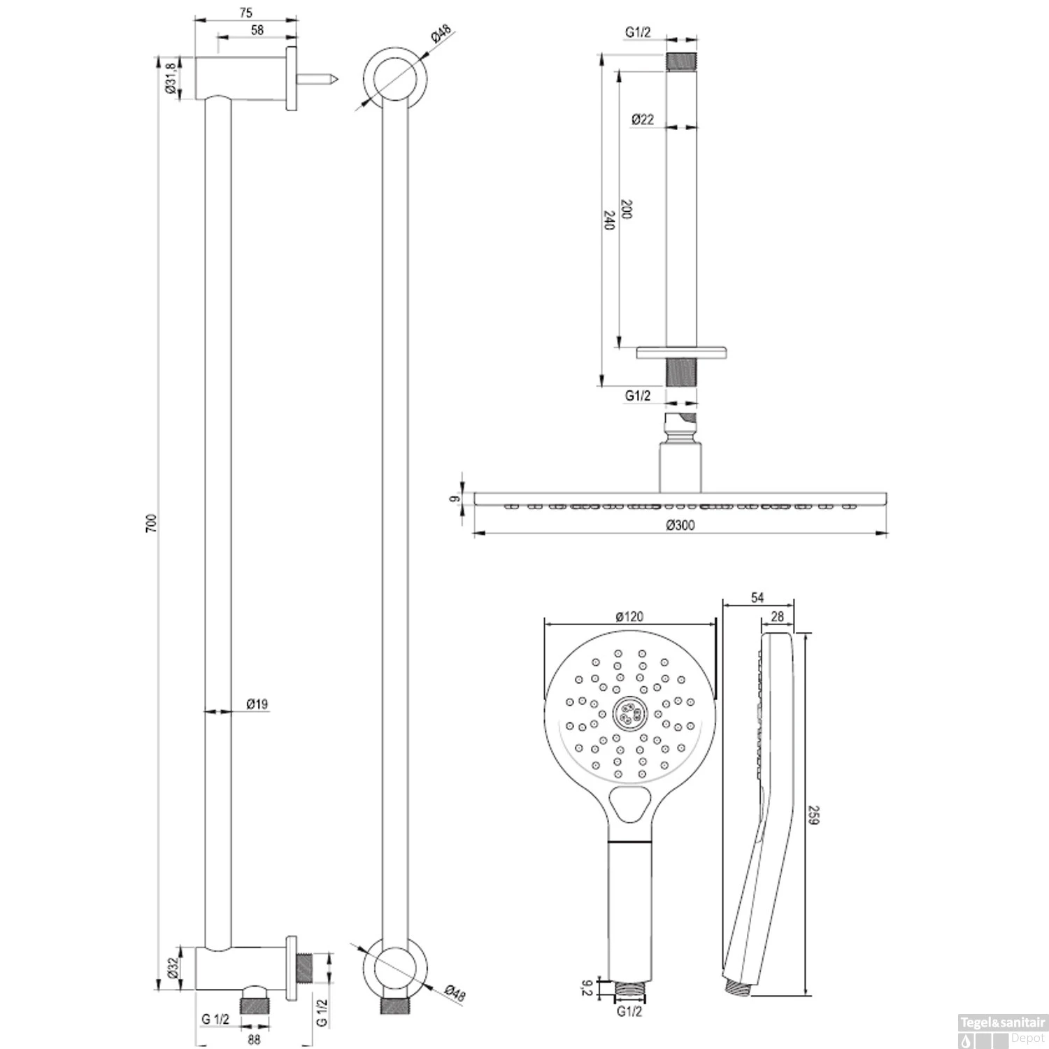 Regendoucheset Inbouw Brauer Copper Carving Thermostatisch 30cm Met Plafondarm, Glijstang En Handdouche 3-Standen Geborsteld Koper 13 Regendoucheset Inbouw Brauer Copper Carving Thermostatisch 30cm Met Plafondarm, Glijstang En Handdouche 3-Standen Geborsteld Koper - Afbeelding 11