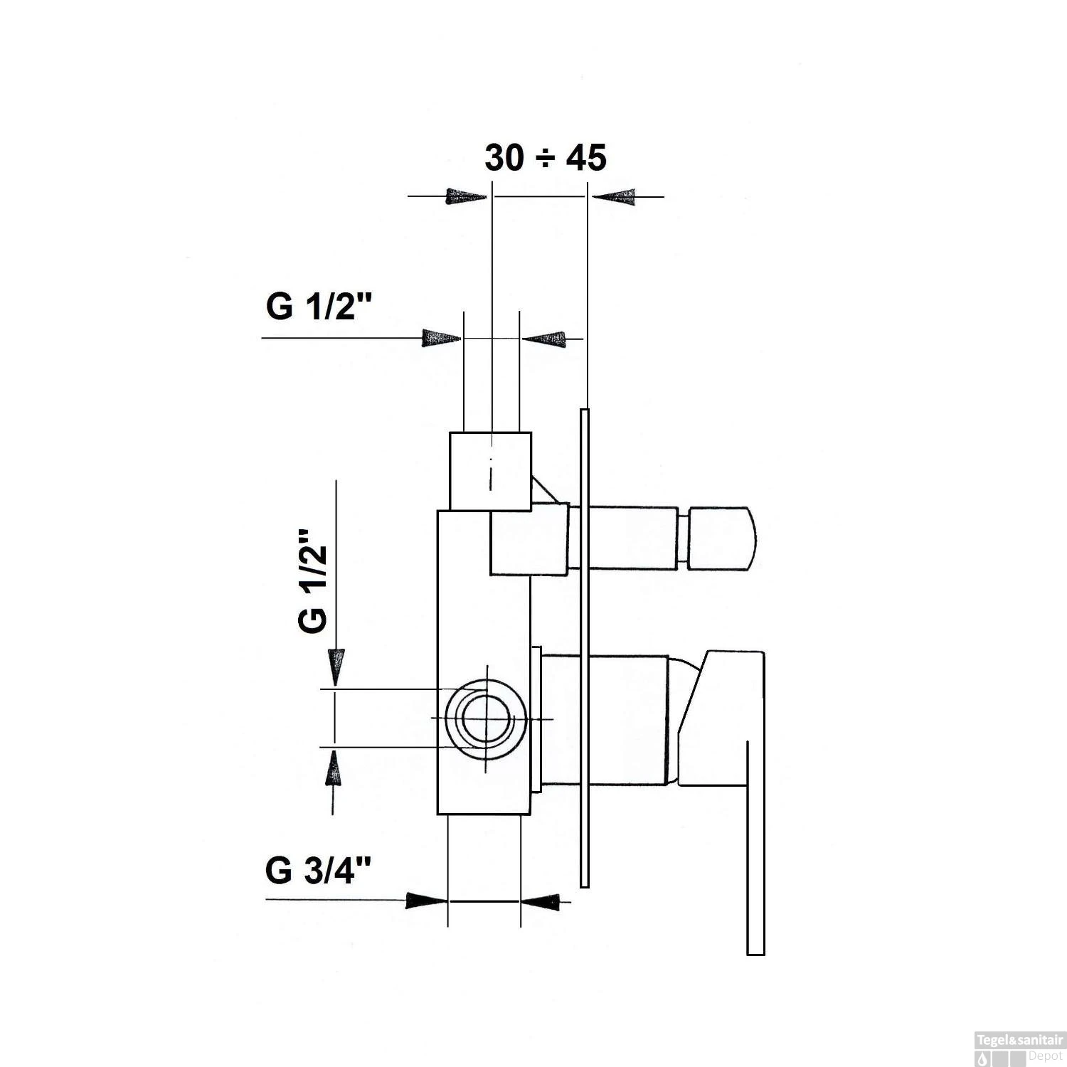 Douchekraan Inbouw Sapho Dandy Mengkraan Afbouwdeel 2-weg Chroom (incl. Inbouwdeel) - Afbeelding 3