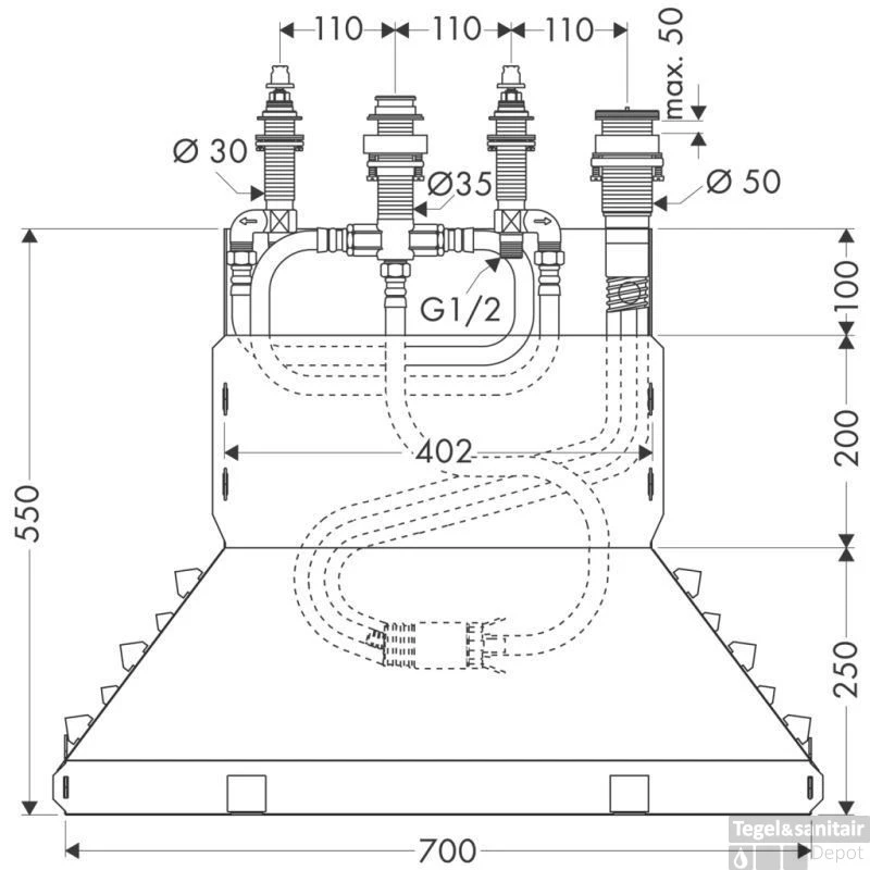 Hansgrohe Basisgarnituur 4-gats Badrandcombinatie 4 Hansgrohe Basisgarnituur 4-gats Badrandcombinatie - Afbeelding 2