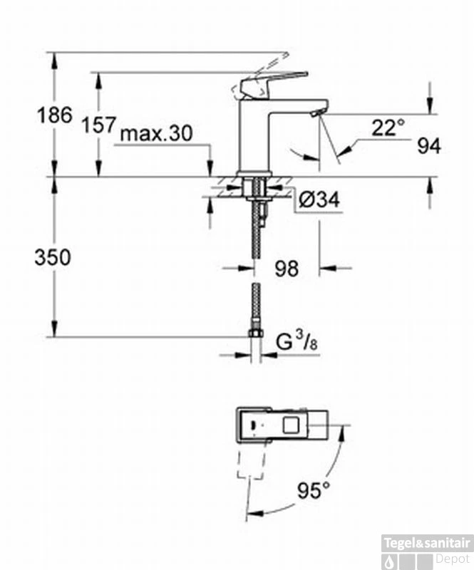 Grohe Eurocube Wastafelkraan Es Zonder Waste Chroom 4 Grohe Eurocube Wastafelkraan Es Zonder Waste Chroom - Afbeelding 2