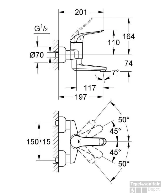 Grohe Euroeco Special Wand Wastafelkraan Met Onderuitloop Chroom 4 Grohe Euroeco Special Wand Wastafelkraan Met Onderuitloop Chroom - Afbeelding 2