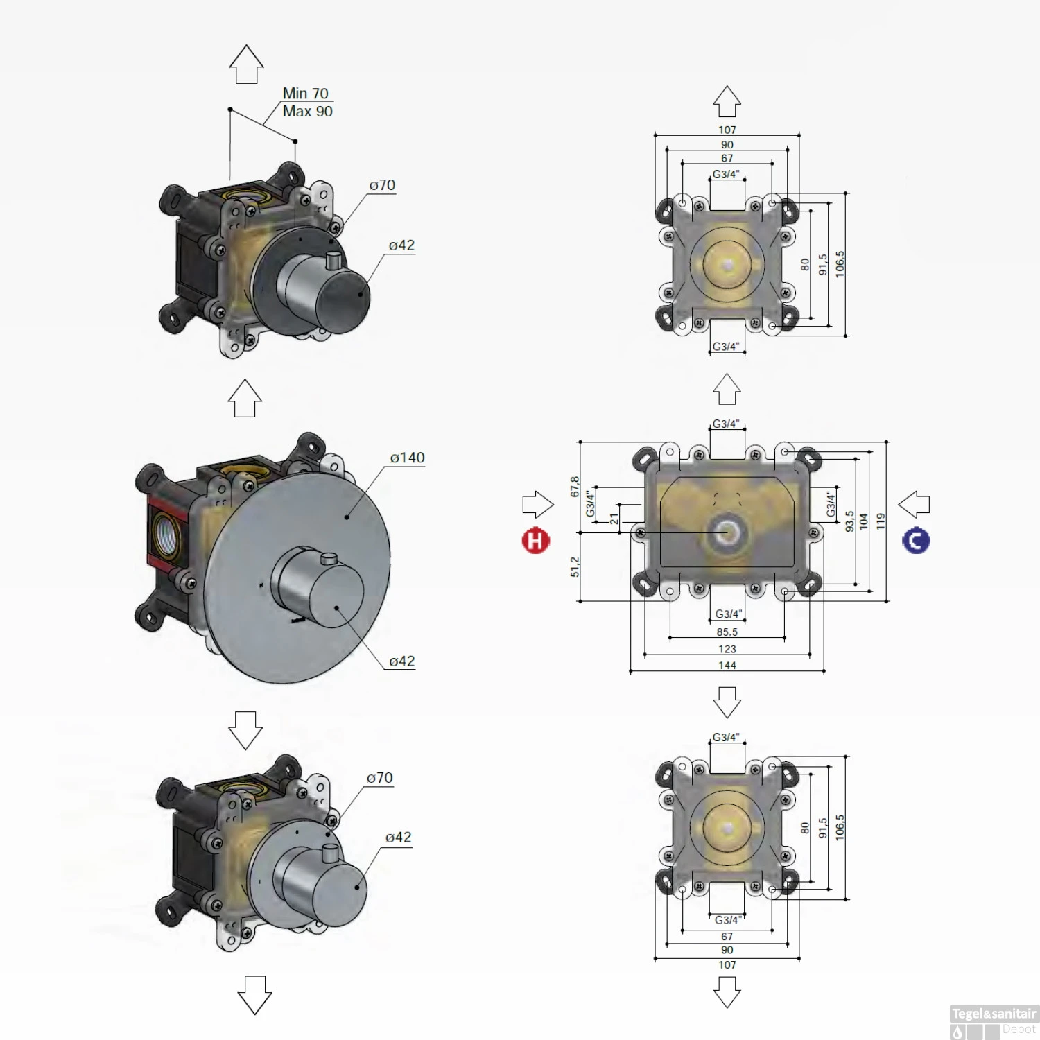 Douchethermostaat Hotbath Buddy Inbouw 2 Stopkranen Geborsteld Nikkel (excl. Inbouwdeel) - Afbeelding 3