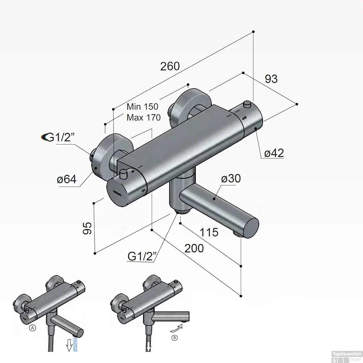 Badthermostaat Hotbath Cobber Opbouw Wegdraaibare Omstel 2-knop Verouderd Messing 6 Badthermostaat Hotbath Cobber Opbouw Wegdraaibare Omstel 2-knop Verouderd Messing - Afbeelding 4