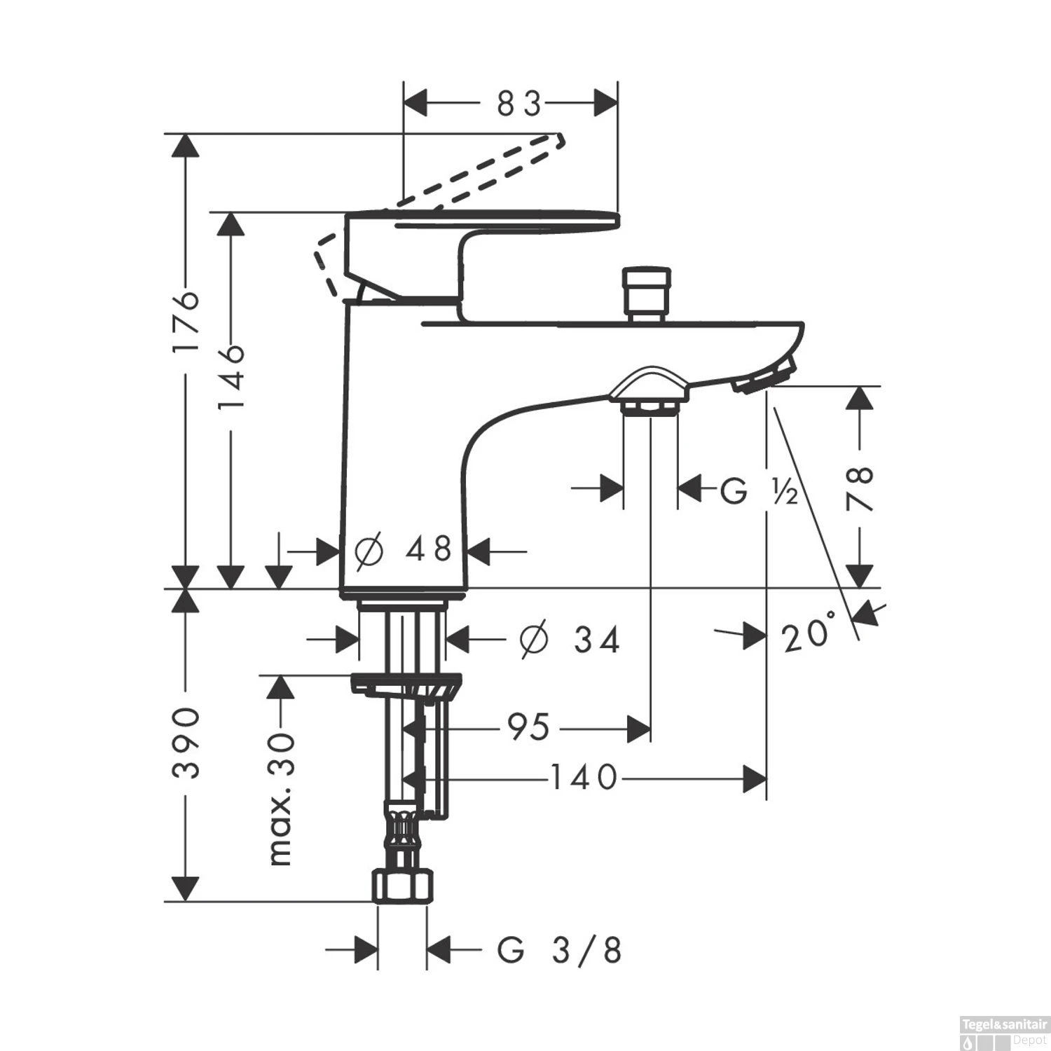 Bad- En Douchemengkraan HansGrohe Vernis Blend Eengreeps Met 2 Flow Rates Chroom - Afbeelding 2