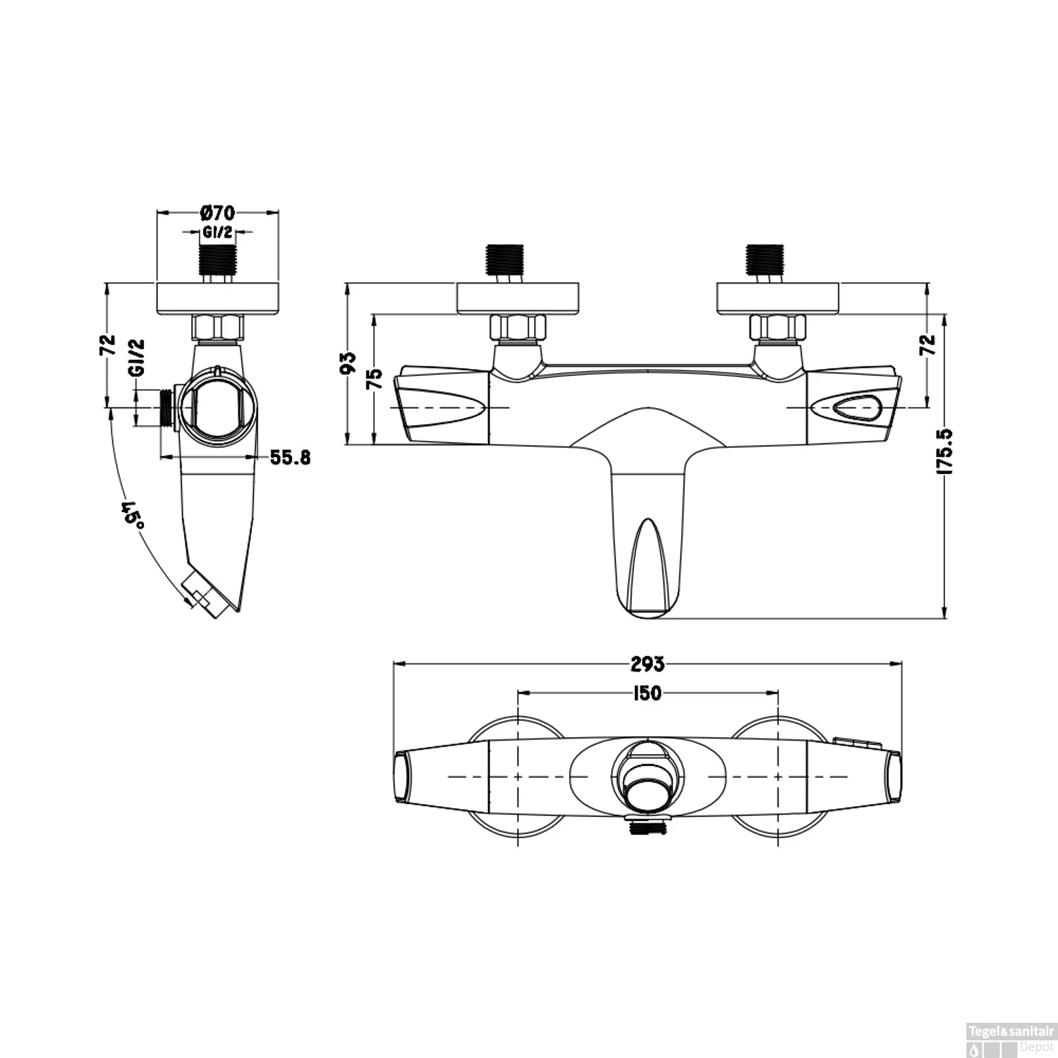Badkraan Boss & Wessing Aloni Opbouw Thermostatisch Cool Touch Messing 4 Badkraan Boss & Wessing Aloni Opbouw Thermostatisch Cool Touch Messing - Afbeelding 2