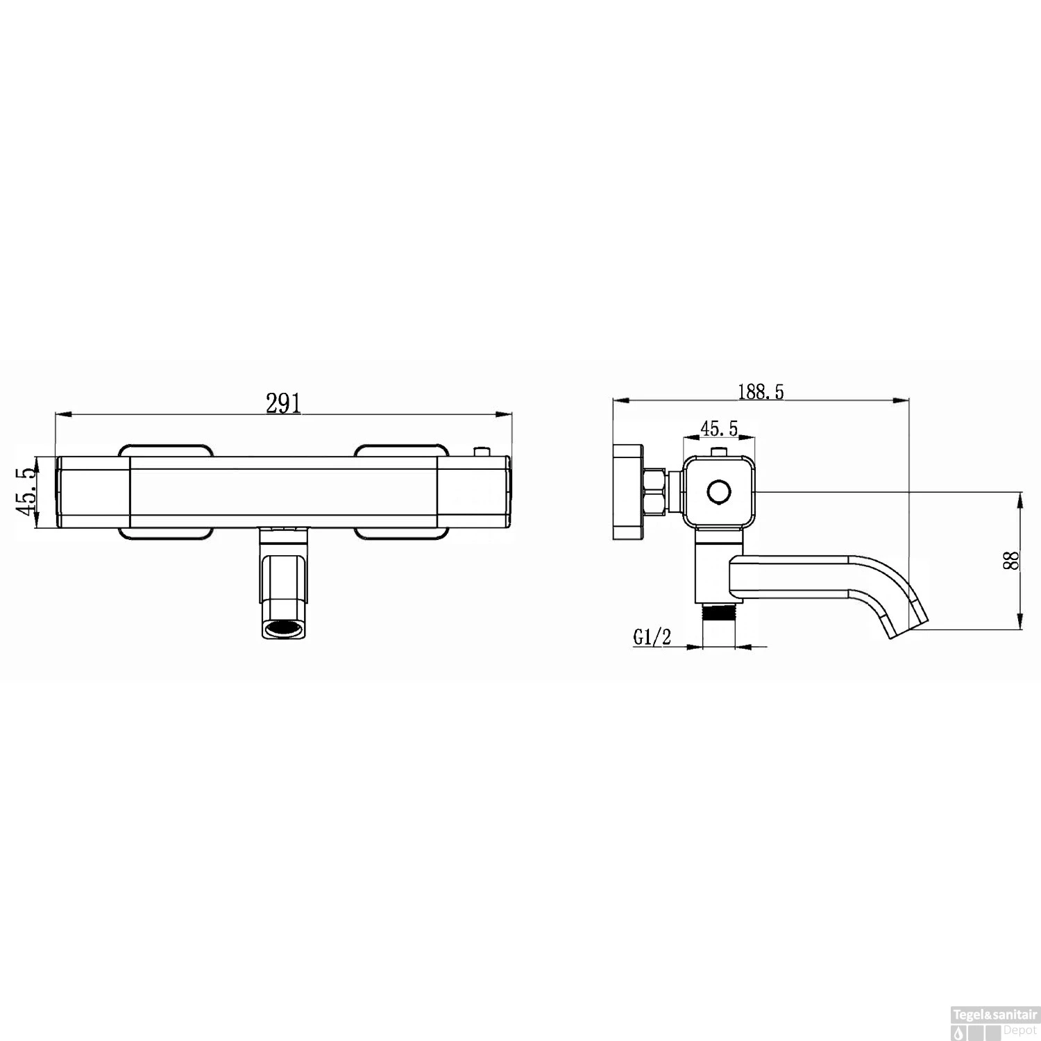 Badkraan Opbouw Wiesbaden Rain Thermostatisch Mat Zwart 4 Badkraan Opbouw Wiesbaden Rain Thermostatisch Mat Zwart - Afbeelding 2