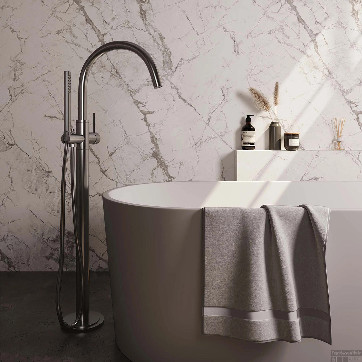 Badkraan Vrijstaand Brauer Brushed Carving Met Staaf Handdouche Geborsteld RVS 4 Badkraan Vrijstaand Brauer Brushed Carving Met Staaf Handdouche Geborsteld RVS - Afbeelding 2