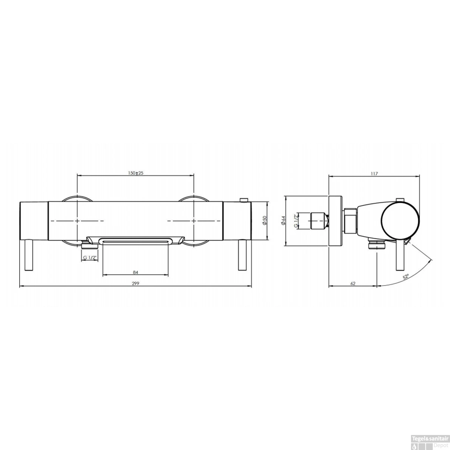 Badkraan Waterval Bongio Squadra Opbouw Thermostatisch Met Omstel RVS 4 Badkraan Waterval Bongio Squadra Opbouw Thermostatisch Met Omstel RVS - Afbeelding 2