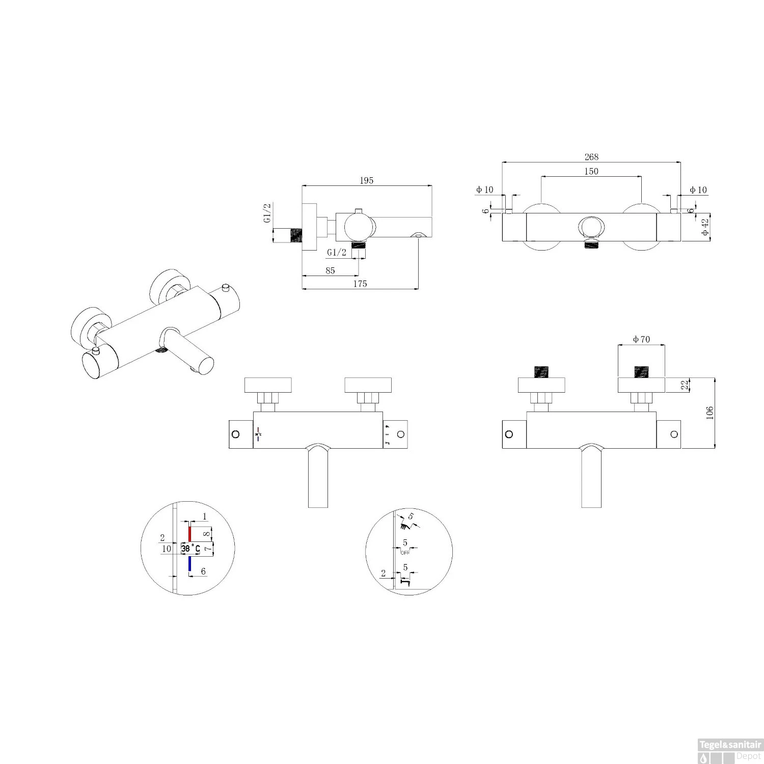 Badkraan Wiesbaden Style Thermostatisch Cool Touch HOH 15 Cm Chroom 5 Badkraan Wiesbaden Style Thermostatisch Cool Touch HOH 15 Cm Chroom - Afbeelding 3