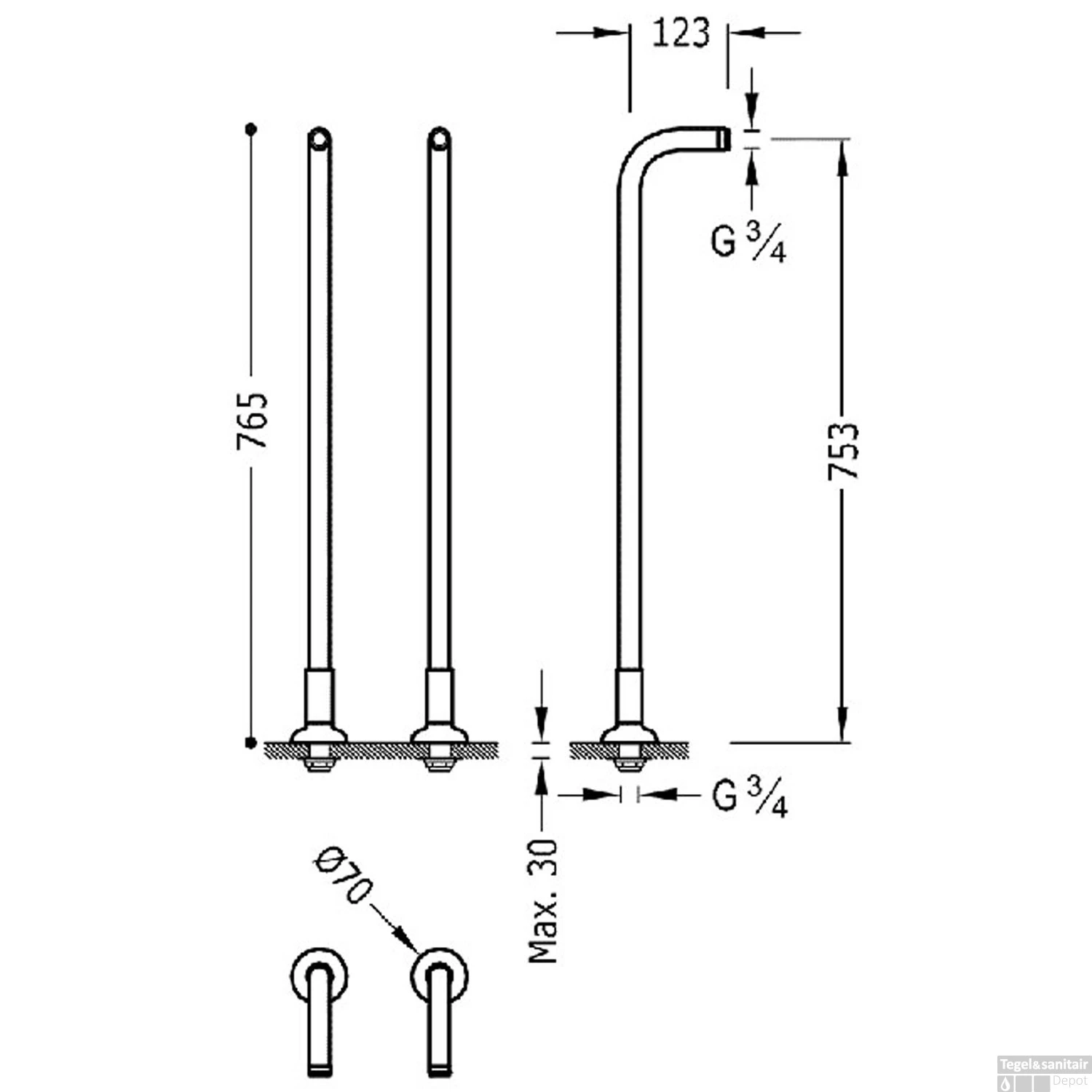 Badkraankoppelingen Tres Clasic Vrijstaand Verouderd Messing Mat 4 Badkraankoppelingen Tres Clasic Vrijstaand Verouderd Messing Mat - Afbeelding 2