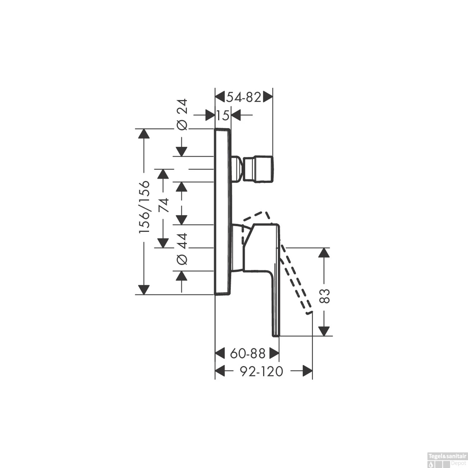 Badmengkraan Inbouw HansGrohe Vernis Shape Eengreeps Met Geintegreerde Zekerheidscombinatie EN1717 Mat Zwart - Afbeelding 2