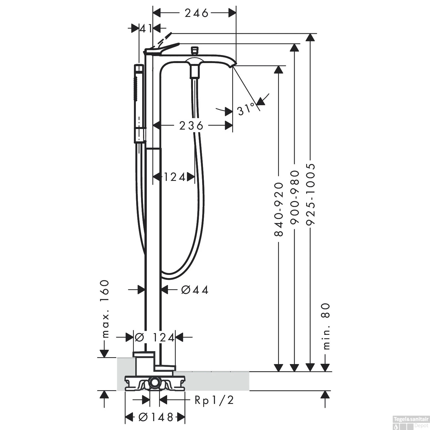 Badmengkraan Opbouw HansGrohe Vivenis Vrijstaand Mat Zwart 4 Badmengkraan Opbouw HansGrohe Vivenis Vrijstaand Mat Zwart - Afbeelding 2