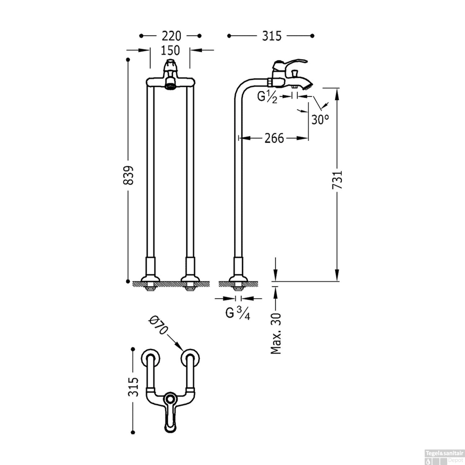 Badmengkraan Tres Clasic Vrijstaand 1 Hendel Incl Handdouche RVS 4 Badmengkraan Tres Clasic Vrijstaand 1 Hendel Incl Handdouche RVS - Afbeelding 2