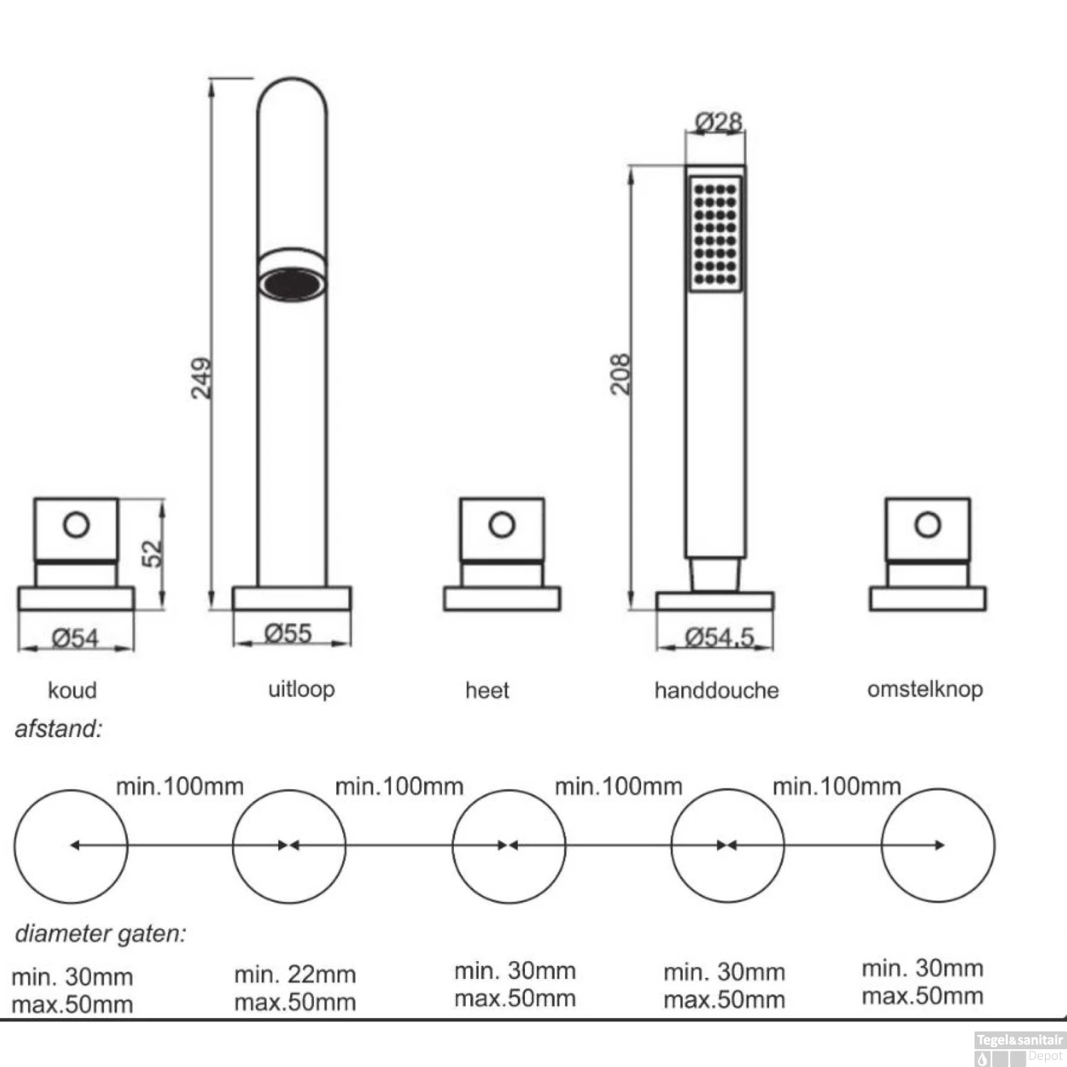 Badrandkraan Combinatie Boss & Wessing 5-Gats Compleet Mat Zwart 4 Badrandkraan Combinatie Boss & Wessing 5-Gats Compleet Mat Zwart - Afbeelding 2