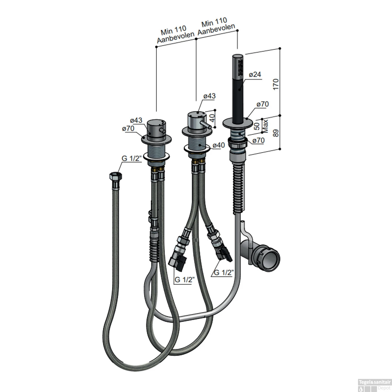 Badrandkraan Hotbath Archie 1-Hendel Mengkraan Met 2-Weg Omstel RVS316 4 Badrandkraan Hotbath Archie 1-Hendel Mengkraan Met 2-Weg Omstel RVS316 - Afbeelding 2