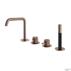 Badrandkraan Hotbath Archie 1-Hendel Mengkraan Met Uitloop En 2-Weg Omstel Geborsteld Koper PVD