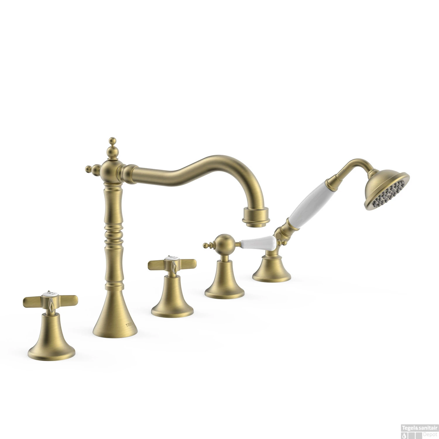 Badrandkraan Tres Clasic Mengkraan Incl. Omstelknop En Handdouche Verouderd Messing Mat