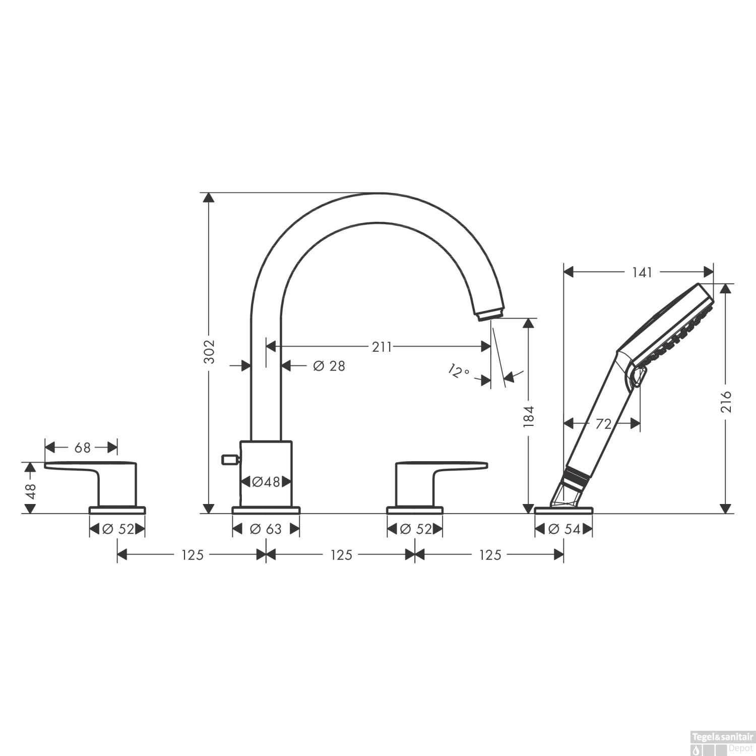 Badrandmengkraan HansGrohe Vernis Blend 4-gats Chroom 4 Badrandmengkraan HansGrohe Vernis Blend 4-gats Chroom - Afbeelding 2