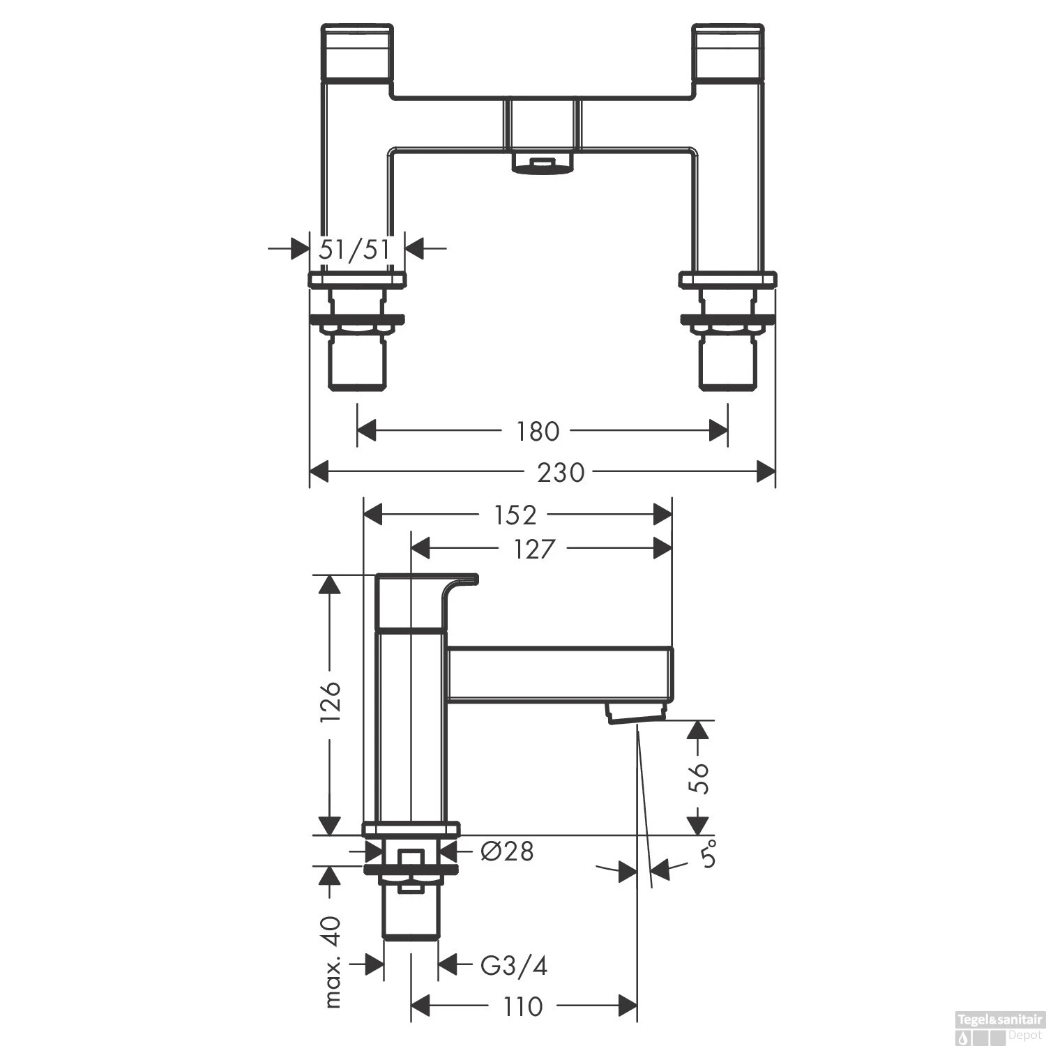 Badrandmengkraan HansGrohe Vernis Shape 2-Gats Chroom 4 Badrandmengkraan HansGrohe Vernis Shape 2-Gats Chroom - Afbeelding 2