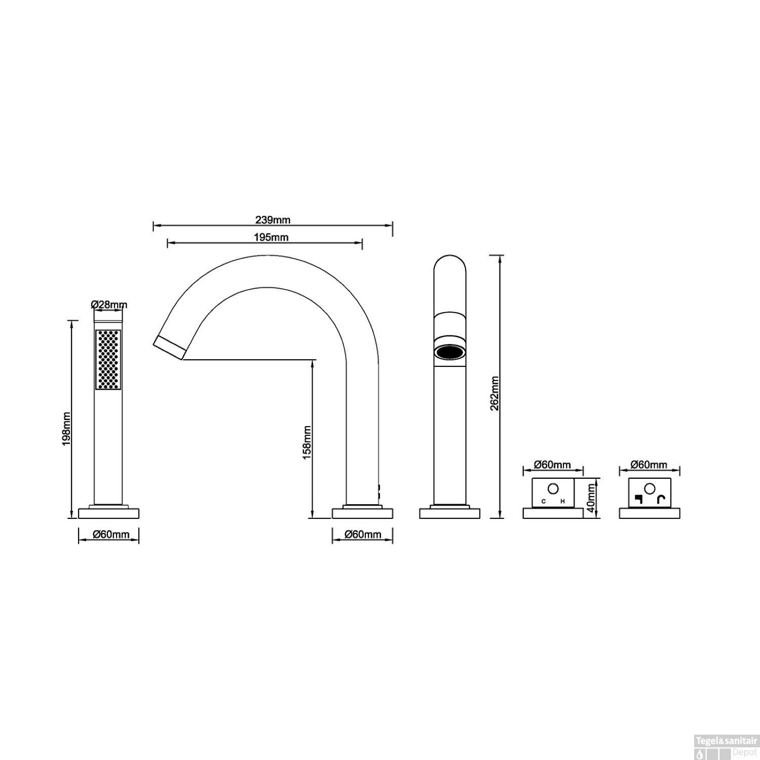 Badrandthermostaat BWS 4-Gats Afbouwset Gunmetal 4 Badrandthermostaat BWS 4-Gats Afbouwset Gunmetal - Afbeelding 2