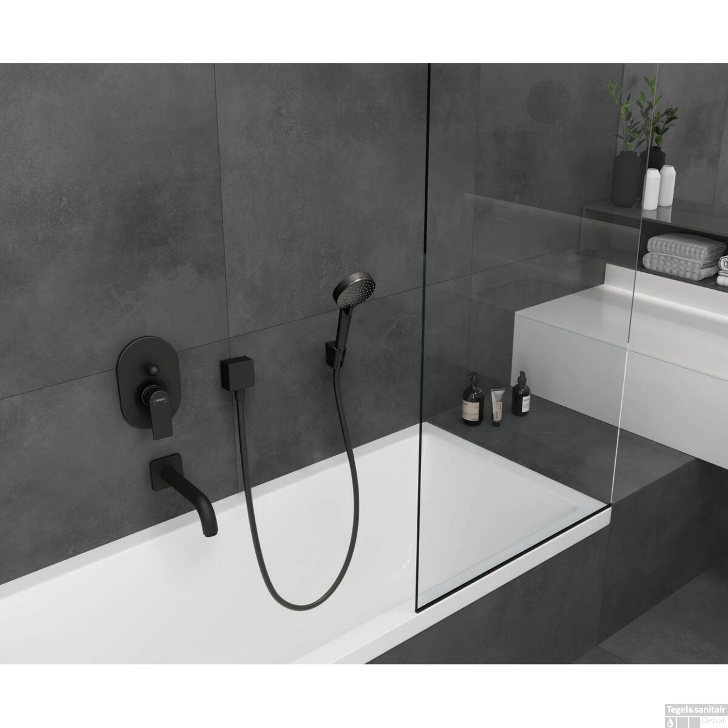 Baduitloop HansGrohe Vernis Blend Mat Zwart 4 Baduitloop HansGrohe Vernis Blend Mat Zwart - Afbeelding 2