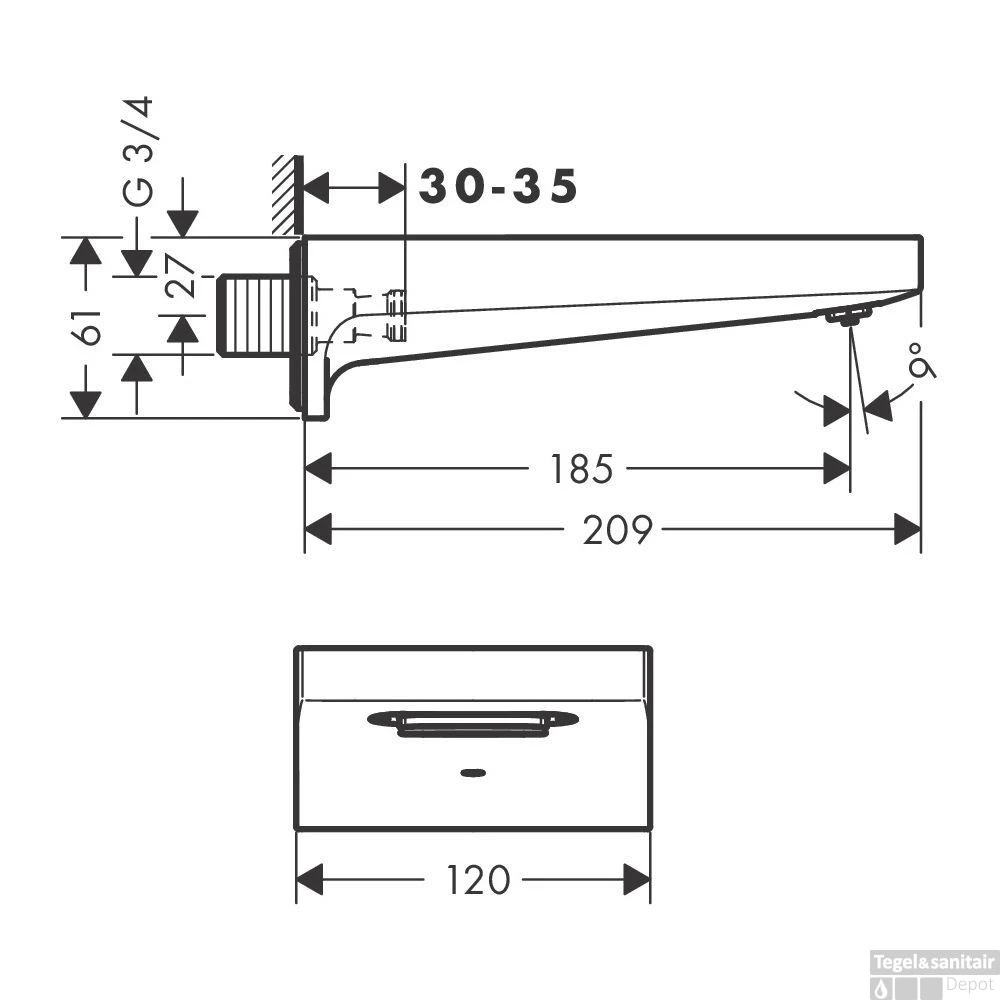 Baduitloop Metropol HansGrohe Watervalstraal 18.5 Cm Geborsteld Brons 6 Baduitloop Metropol HansGrohe Watervalstraal 18.5 Cm Geborsteld Brons - Afbeelding 4