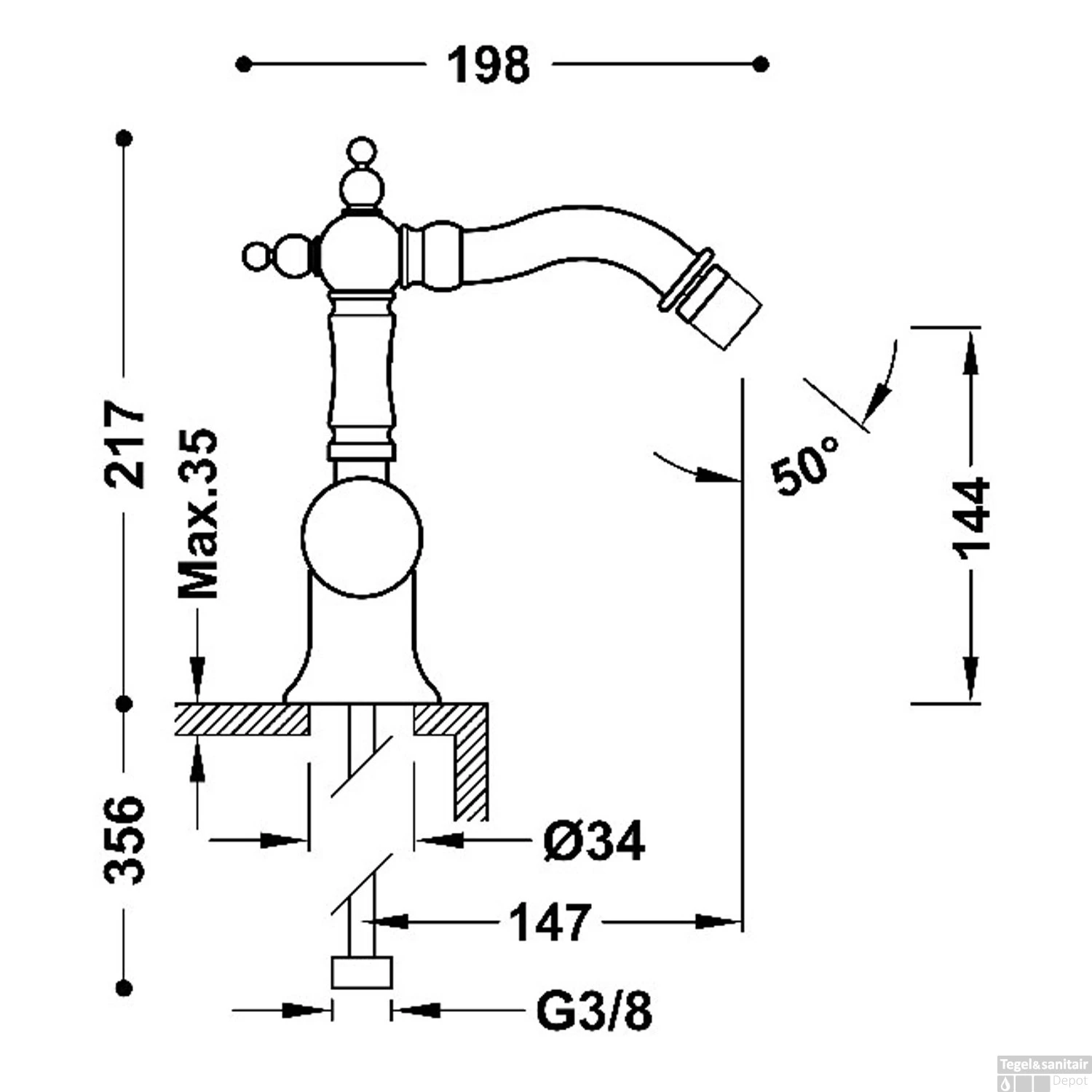 Bidetmengkraan Tres Clasic Opbouw 1 Hendel Chroom 4 Bidetmengkraan Tres Clasic Opbouw 1 Hendel Chroom - Afbeelding 2