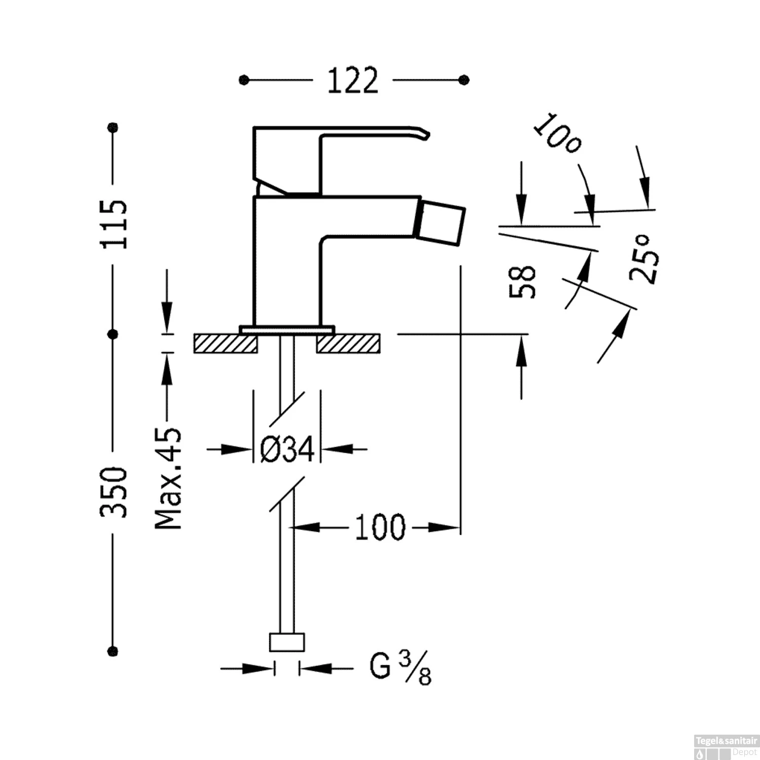 Bidetmengkraan Tres Cuadro Exclusive Met Hendel Korte Uitloop 10 Cm Chroom Zwart - Afbeelding 2
